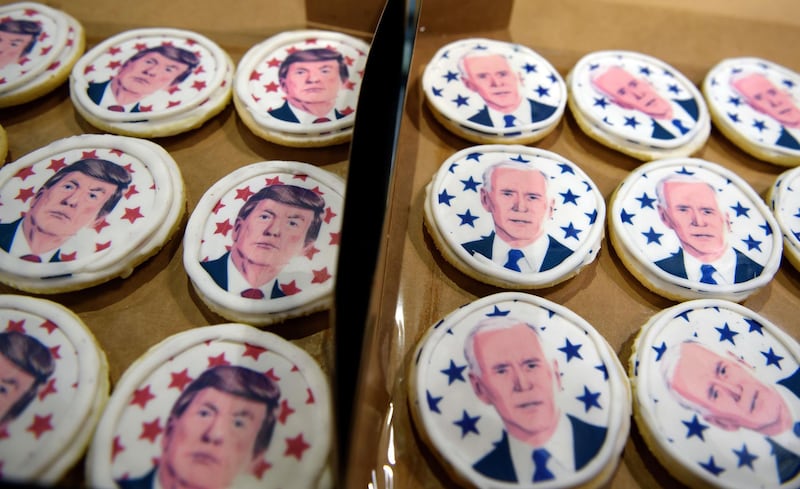 Cookies representing the presidential candidates for sale at the Oakmont Bakery in Oakmont, Pennsylvania, on November 3, 2020. AFP