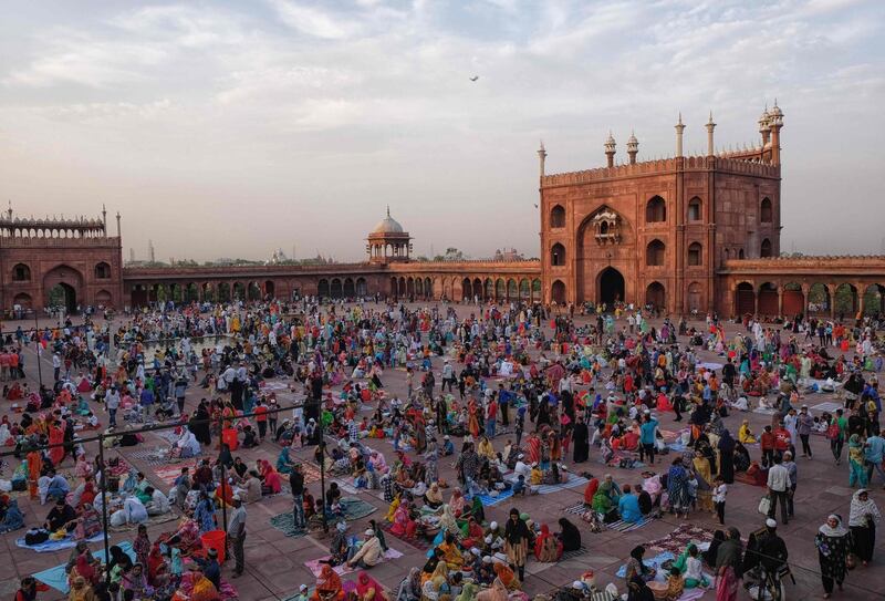 In this picture taken , Indian Muslims gather to break their fast during the Islamic holy month of Ramadan at Jama Masjid in New Delhi.  AFP