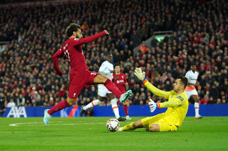 Liverpool's Mohamed Salah has a shot on goal. PA