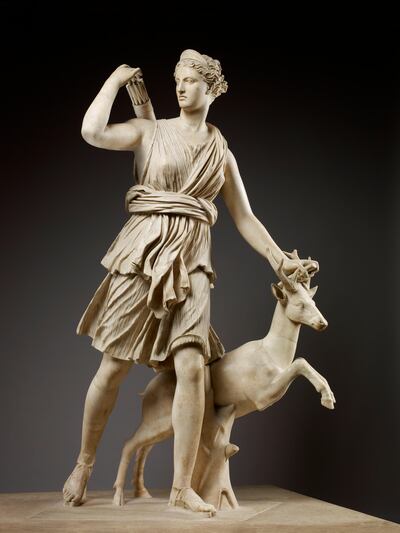 Diana of Versailles or Artemis the Hunter
Italy, 2nd century CE, after an original from around 330 BCE, possibly by Leochares 
Marble

Paris, Musée du Louvre, Department of Greek, Etruscan and Roman Antiquities, MR 152

Photo © Musée du Louvre, Dist. RMN-Grand Palais / Thierry Ollivier
