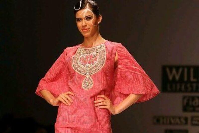 A model wears a design by James Ferreira at the Wills Lifestyle India Fashion Week Spring/Summer 2012 in New Delhi in October.