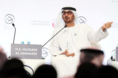 Hussain Al Hammadi speaks to an audience of teachers and education experts in Abu Dhabi. Chris Whiteoak / The National