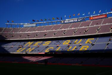 BARCELONA, SPAIN - APRIL 24: General view inside the stadium prior to the LaLiga Santander match between FC Barcelona and Rayo Vallecano at Camp Nou on April 24, 2022 in Barcelona, Spain. (Photo by Alex Caparros / Getty Images)