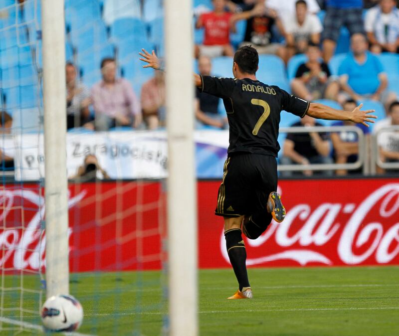 Cristiano Ronaldo scored his 10th club career hat-trick for Real Madrid against Zaragoza on August 28, 2011. AFP