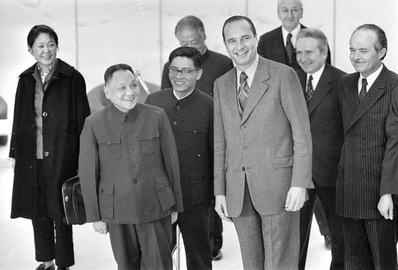 FRANCE - CIRCA 1975:  Jacques Chirac, French Prime Minister, receiving the Chinese Prime Minister Deng Xiaoping. Paris, May 13, 1975.  (Photo by J. Cuinieres/Roger Viollet via Getty Images)