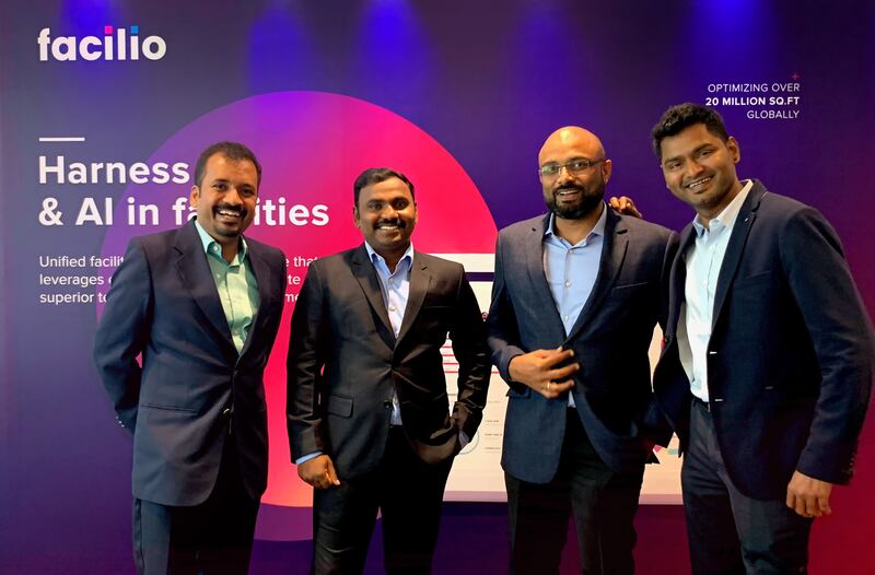 Co-founders of Facilio, from left; Yogendra Babu, Prabhu Ramachandran, Krishnamoorthi Rangasamy and Rajavel Subramanian. Photo: Facilio