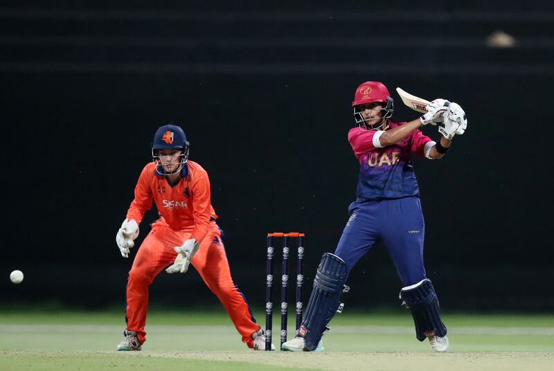 UAE's Esha Oza cracked nine fours and two sixes in her knock of 66.