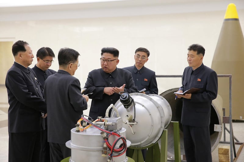 North Korean leader Kim Jong Un provides guidance on a nuclear weapons program in this undated photo released by North Korea's Korean Central News Agency (KCNA) in Pyongyang September 3, 2017.  KCNA via REUTERS    ATTENTION EDITORS - THIS PICTURE WAS PROVIDED BY A THIRD PARTY. REUTERS IS UNABLE TO INDEPENDENTLY VERIFY THE AUTHENTICITY, CONTENT, LOCATION OR DATE OF THIS IMAGE.  NOT FOR SALE FOR MARKETING OR ADVERTISING CAMPAIGNS. NO THIRD PARTY SALES. NOT FOR USE BY REUTERS THIRD PARTY DISTRIBUTORS. SOUTH KOREA OUT. NO COMMERCIAL OR EDITORIAL SALES IN SOUTH KOREA. THIS PICTURE IS DISTRIBUTED EXACTLY AS RECEIVED BY REUTERS, AS A SERVICE TO CLIENTS.     TPX IMAGES OF THE DAY