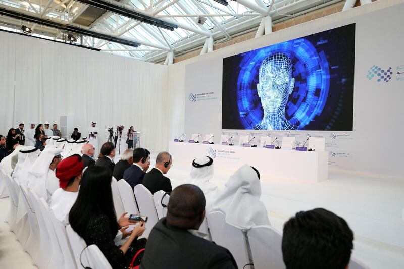 Abu Dhabi, United Arab Emirates - October 16, 2019: The launch of Mohamed bin Zayed University of Artificial intelligence. Wednesday the 16th of October 2019. Masdar City, Abu Dhabi. Chris Whiteoak / The National