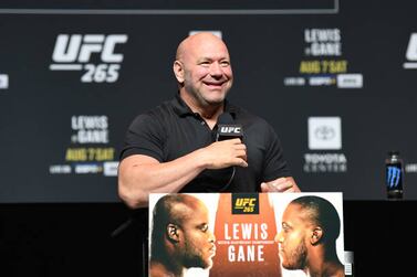 HOUSTON, TEXAS - AUGUST 05:  UFC President Dana White interacts with media during the UFC 265 press conference at at Toyota Center on August 05, 2021 in Houston, Texas. (Photo by Josh Hedges / Zuffa LLC)