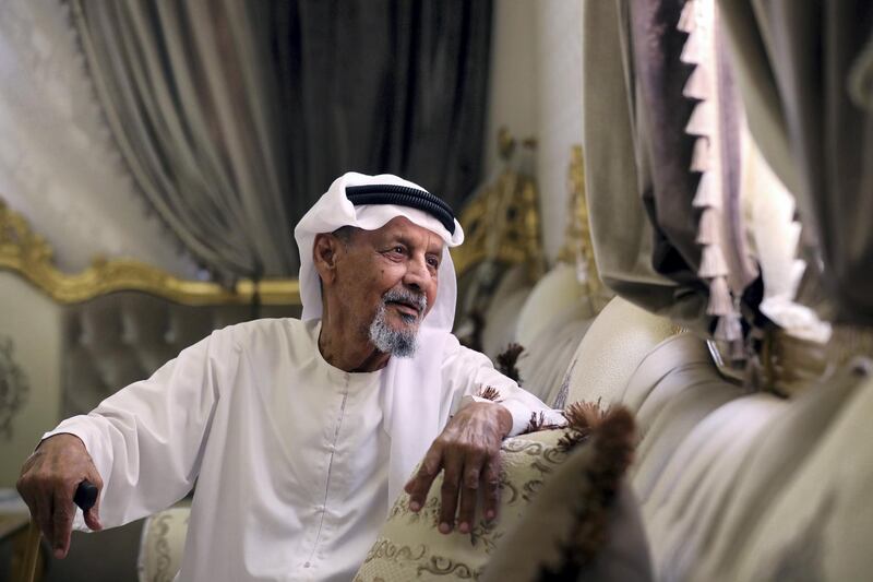 Ajman, United Arab Emirates - October 01, 2018: Portrait of Salem Al Midhani to go with our coverage of Elderly Day. Monday, October 1st, 2018 at his home in Ajman. Chris Whiteoak / The National