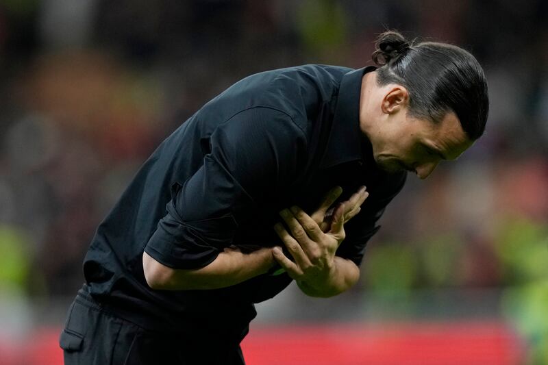 AC Milan's Zlatan Ibrahimovic bows to supporters. AP Photo