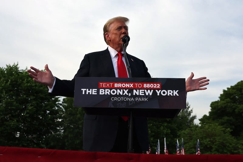 Trump speaks during a rally in the South Bronx in New York during a day off from his trial. Getty Images / AFP