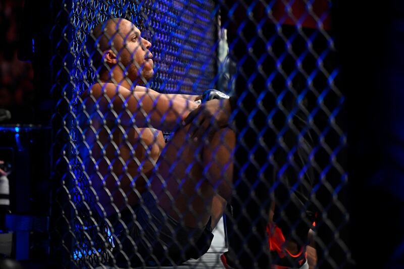 Ciryl Gane receives attention after losing to Jon Jones in their UFC 285 heavyweight title bout. AP