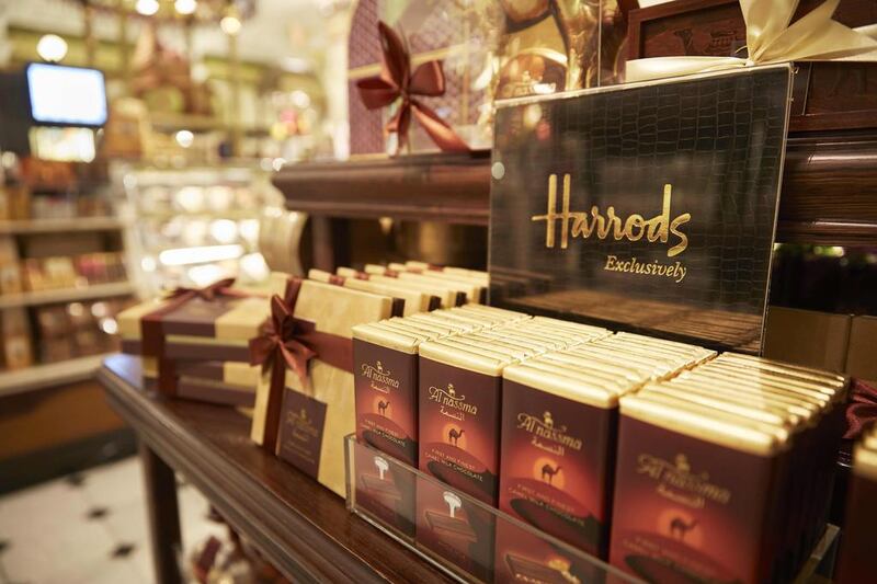 Al Nassma’s camel milk chocolate is now sold at upmarket Harrods in London. Courtesy Al Nassma