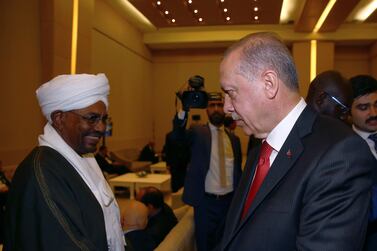 Relations between Egypt and Sudan remain frosty after Turkey's President Recep Tayyip Erdogan, right, hosted Sudan's President Omar al-Bashir during an extraordinary summit of the Organization of Islamic Cooperation in Istanbul, Turkey on May 18, 2018. Presidential Press Service / AP