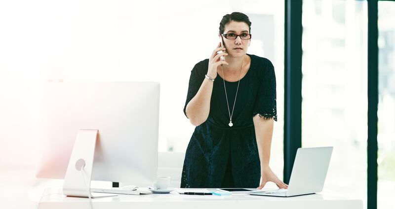 Portrait of a young businesswoman working at her desk in an office (Getty Images) *** Local Caption ***  on02ap-hl-office.jpg