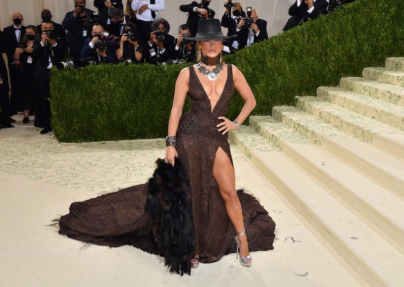 Jennifer Lopez, wearing Ralph Lauren, attends the 2021 Met Gala. AFP