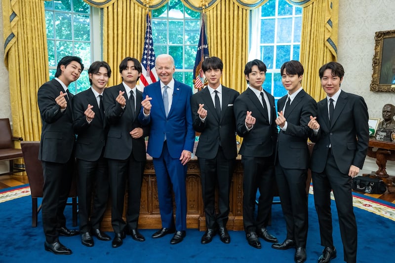 K-pop band BTS meet President Joe Biden in the Oval Office. Photo: BTS Official / Twitter