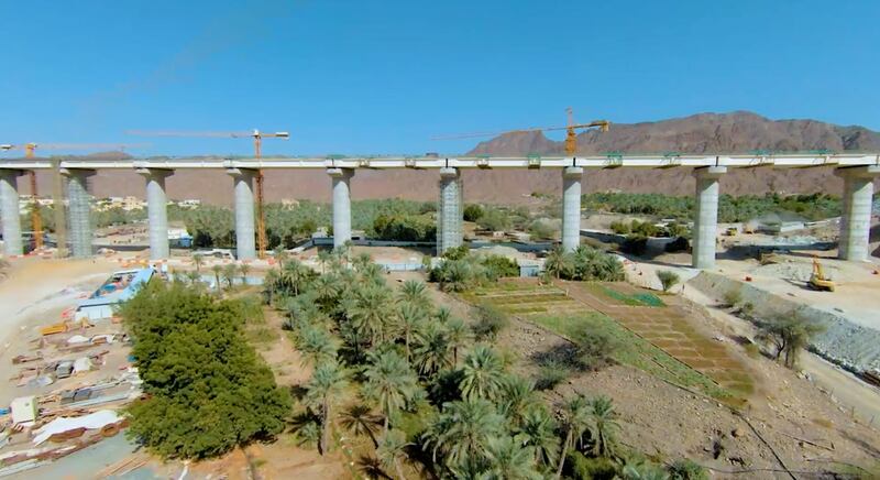 It passes through the Hajar Mountains and is 600 metres long. Construction for the Northern Emirates network involves building 54 bridges and nine tunnels across the mountains. Photo: Etihad Rail