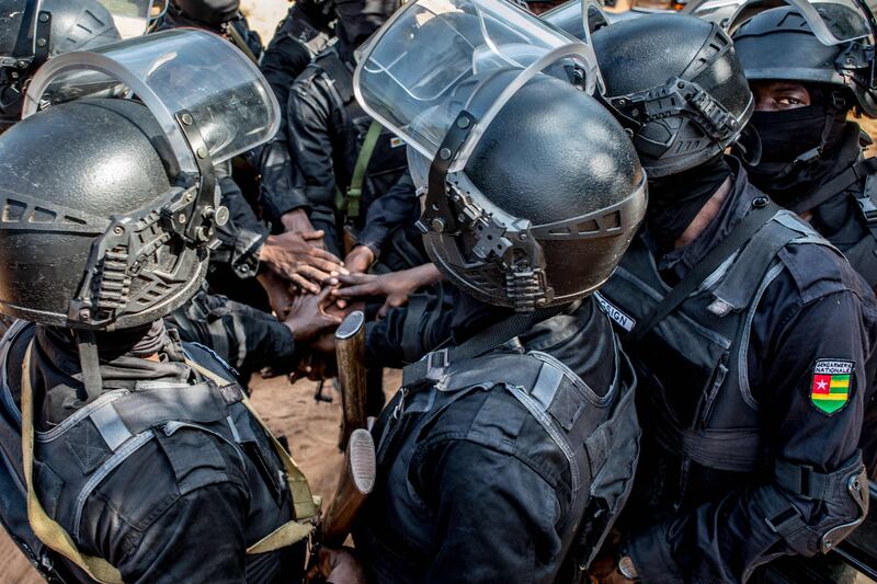 Members of the Togo security forces prepare to take part in an anti-terrorism exercise. Togo and neighbouring West African states such as Ghana and Benin are preparing for growing spillover from extremist conflicts across their northern borders in Niger and Burkina Faso. AFP