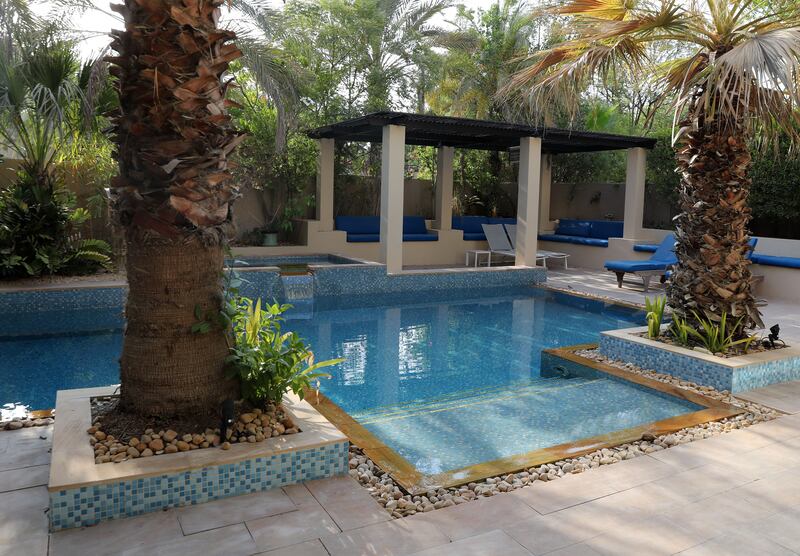 Emma and Kristian Barber's back garden pool in Arabian Ranches