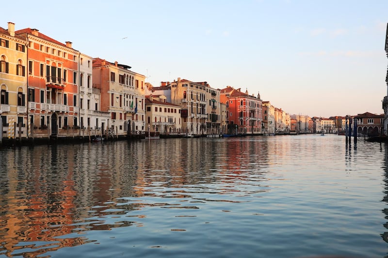 The Grand Canal is seen unusually quiet due to the absence of tourists in Venice, Italy. Getty Images