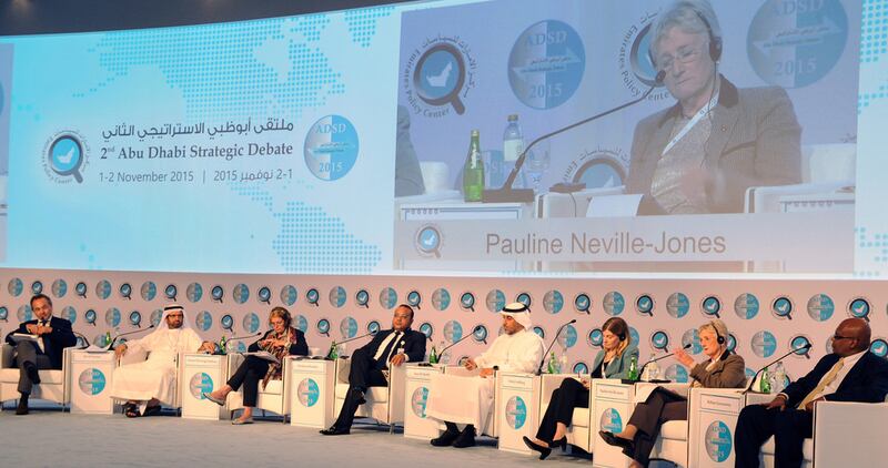 Pauline Neville-Jones, Conservative member of the UK House of Lords, speaks at the Abu Dhabi Strategic Debate on Monday. Wam