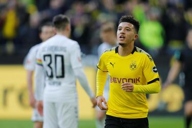 Soccer Football - Bundesliga - Borussia Dortmund v SC Freiburg - Signal Iduna Park, Dortmund, Germany - February 29, 2020 Borussia Dortmund's Jadon Sancho celebrates scoring their first goal REUTERS/Leon Kuegeler DFL regulations prohibit any use of photographs as image sequences and/or quasi-video