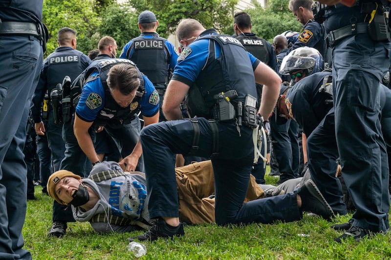 A student is arrested during a pro-Palestine demonstration at the University of Texas at Austin. Getty Images
