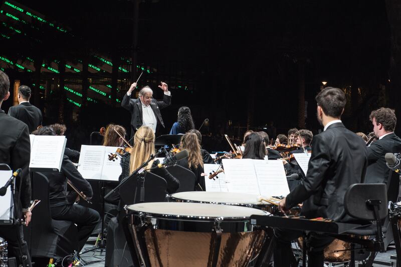 Donato Renzetti, Italy’s acclaimed conductors, leads the Accademia Teatro alla Scala orchestra at the Millennium amphitheatre at Expo 2020 Dubai. Photo: Accademia Teatro alla Scala