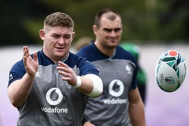 Ireland's prop Tadgh Furlong takes part in a training session at the Arcs Urayasu Park in Japan. AFP