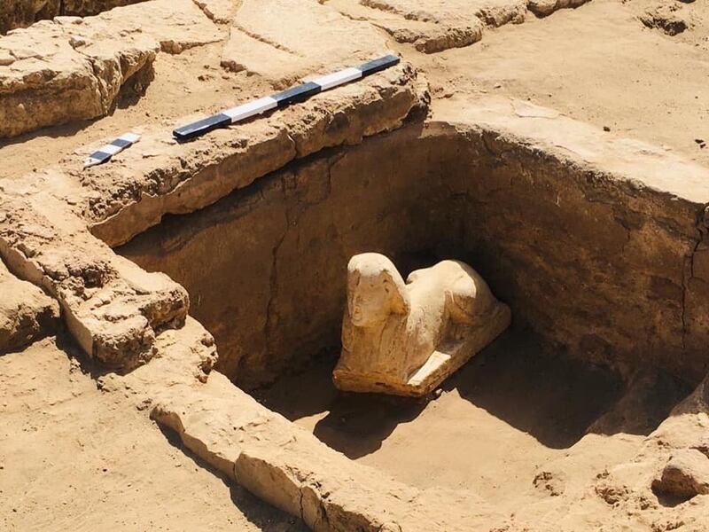 The sphinx and the cabin were unearthed near the Temple of Dandra in Qena. Photo: Ministry of Tourism & Antiquities