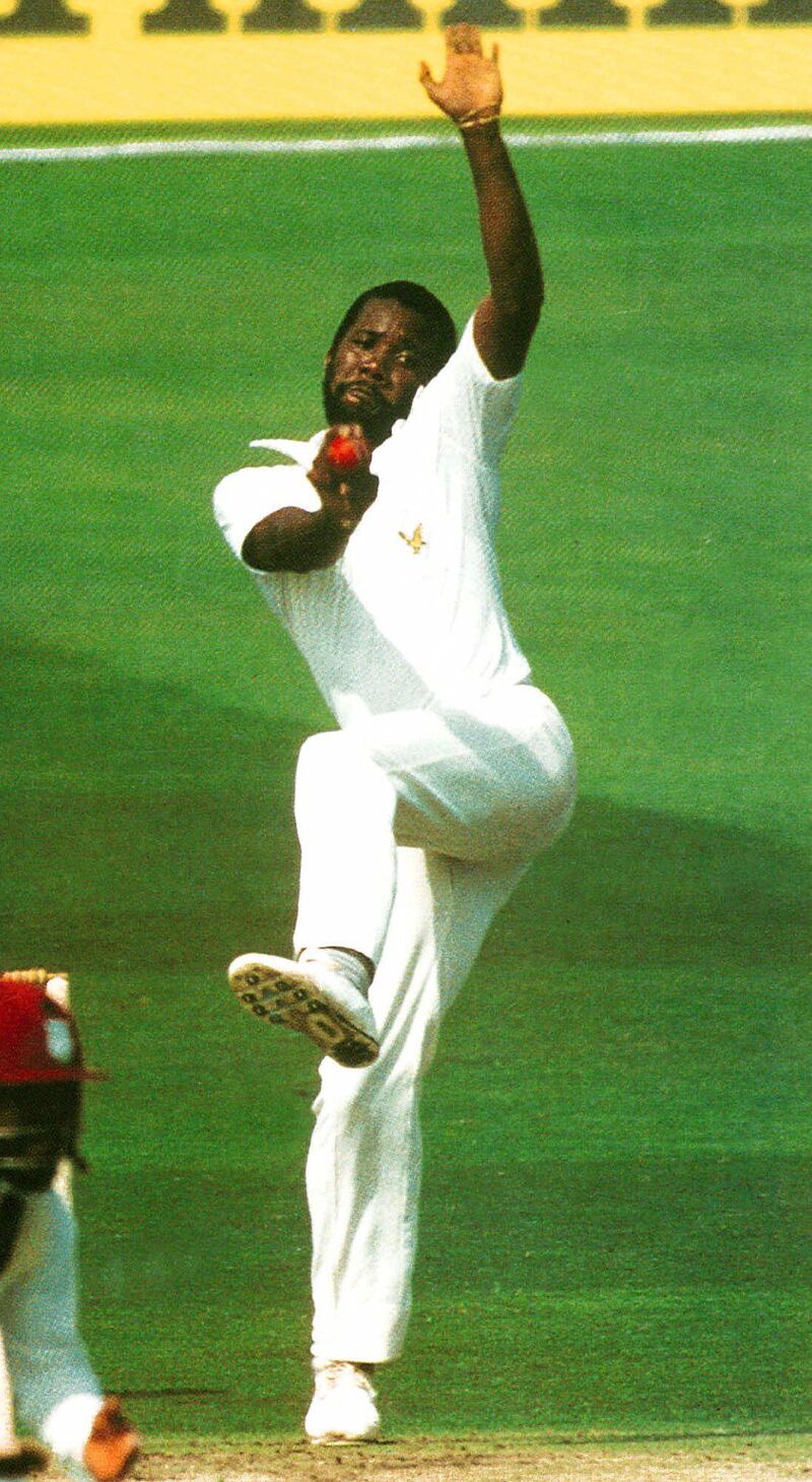 Malcolm Marshall, one of the finest fast bowlers in cricket history, seen in this July 1988 photo at the Lords Cricket Ground in London, England, died Thursday, Nov. 4, 1999 from colon cancer at 41 in Bridgetown, Barbados. Marshall played for the West Indies from 1976 to 1991 and held the record as its leading wicket taker at 376 until Courtney Walsh broke the record in November 1998. (AP Photo/The Nation)