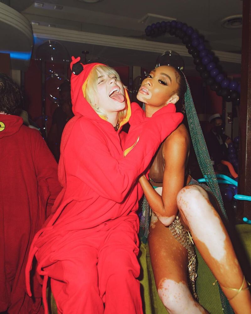 Bille Ellish dressed as a lobster, and Winnie  Harlow as a siren