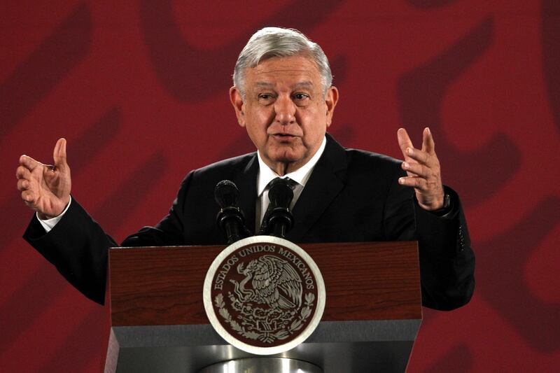 epa07839952 Mexican President Andres Manuel Lopez Obrador speaks during a press conference at the National Palace in Mexico City, Mexico, 13 September 2019.  EPA/MARIO GUZMAN