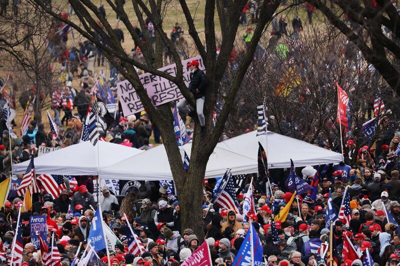 Crowds arrive for the "Stop the Steal" rally  in Washington, DC. Trump supporters gathered in the nation's capital today to protest the ratification of president-elect Joe Biden's Electoral College victory over President Trump in the 2020 election.  AFP