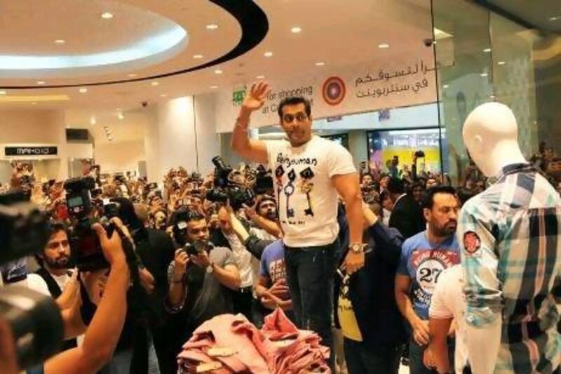 Bollywood star Salman Khan at the launch of his fashion line Being Human at the Splash store in Mall of the Emirates in Dubai.