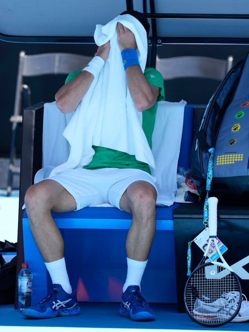 Defending men's champion Serbia's Novak Djokovic rests during a practice session on Margaret Court Arena ahead of the Australian Open tennis championship. AP