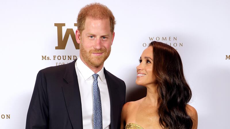 Prince Harry and his wife Meghan at the awards ceremony in New York. Getty