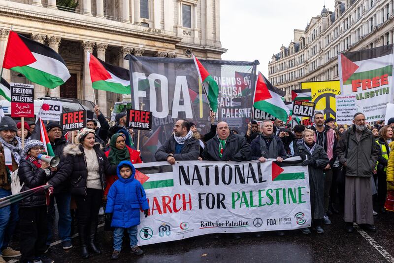 Pro-Palestinian activists take part in a march in central London. Photo: Alamy Live News