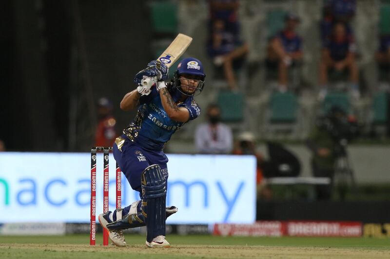 Ishan Kishan of Mumbai Indians plays a shot during match 13 of season 13 of the Indian Premier League (IPL) between the Kings XI Punjab and the Mumbai Indians at the Sheikh Zayed Stadium, Abu Dhabi  in the United Arab Emirates on the 1st October 2020.  Photo by: Pankaj Nangia  / Sportzpics for BCCI
