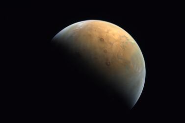 The first image of Mars as taken by the UAE's Hope probe, which arrived at the planet on February 9. 
