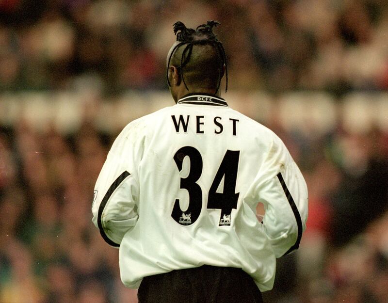 25 Nov 2000:  Taribo West of Derby County during the FA Carling Premiership match against Manchester United at Pride Park in Derby, England. United won 3-0. \ Mandatory Credit: Stu Forster /Allsport