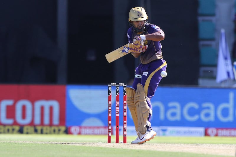 Rahul Tripathi of Kolkata Knight Riders  plays a shot match 35 of season 13 of the Dream 11 Indian Premier League (IPL) between the Sunrisers Hyderabad and the Kolkata Knight Riders at the Sheikh Zayed Stadium, Abu Dhabi  in the United Arab Emirates on the 18th October 2020.  Photo by: Pankaj Nangia  / Sportzpics for BCCI