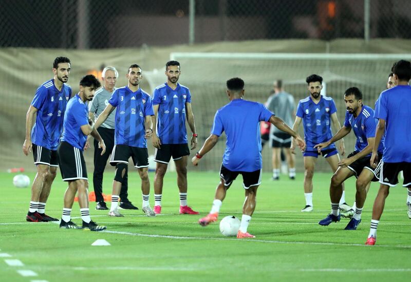 The UAE national team train before the game between the UAE and Malaysia in the World cup qualifiers at the Zabeel Stadium, Dubai on June 2nd, 2021. Chris Whiteoak / The National. 
Reporter: John McAuley for Sport