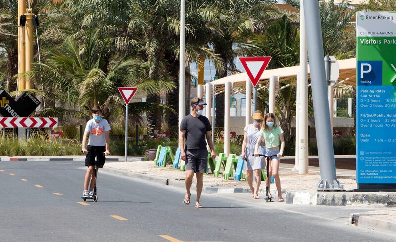 Dubai United Arab Emirates- People are out to get their exercise and sun after the 24hr quarantine is lifted in Dubai.  Leslie Pableo for The National