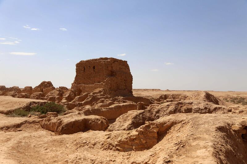 The crumbling brick and earthen walls at Al Aqiser near Karbala in Iraq, where timeless relics from the past are left to deteriorate. AFP