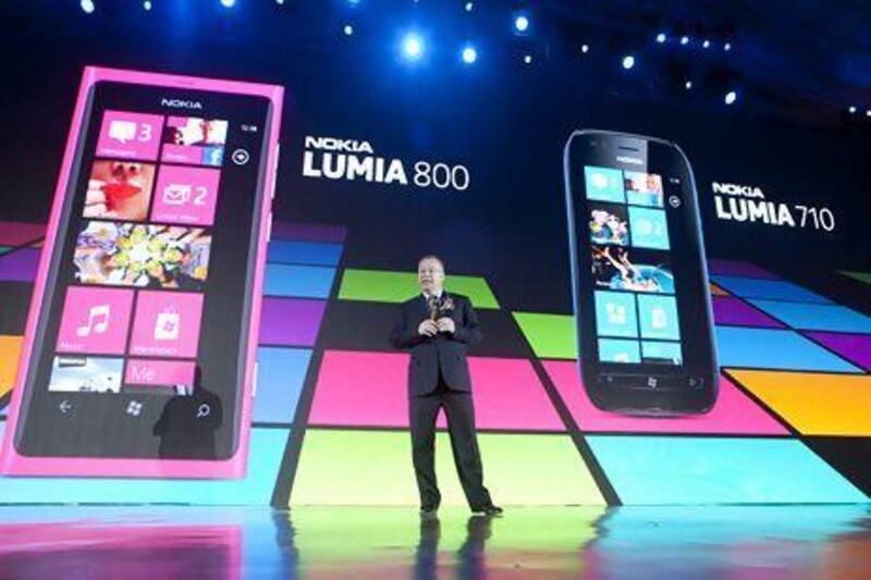 Stephen Elop, the chief executive of Nokia, speaks during the launch of the Lumia Windows smartphone in Beijing, China. Nelson Ching / Bloomberg News