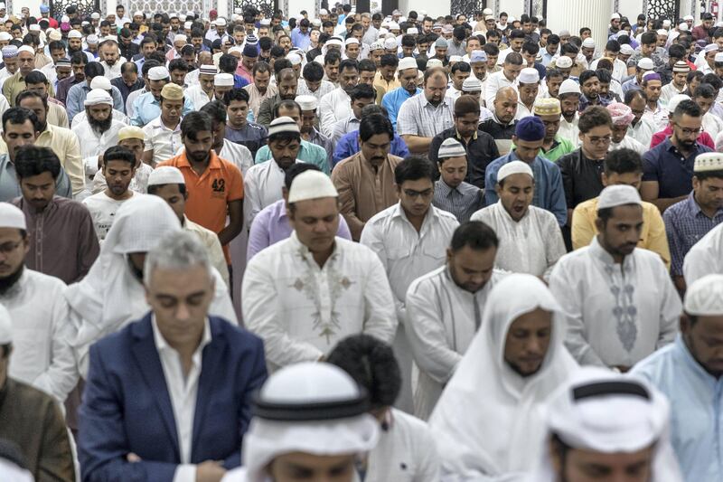 DUBAI, UNITED ARAB EMIRATES. 01 September 2017. Eid Al Adha morning prayers at the Al Farooq Omar bin Al Kahttab Mosque in Al Safa. (Photo: Antonie Robertson/The National) Journalist: None. Section: National.